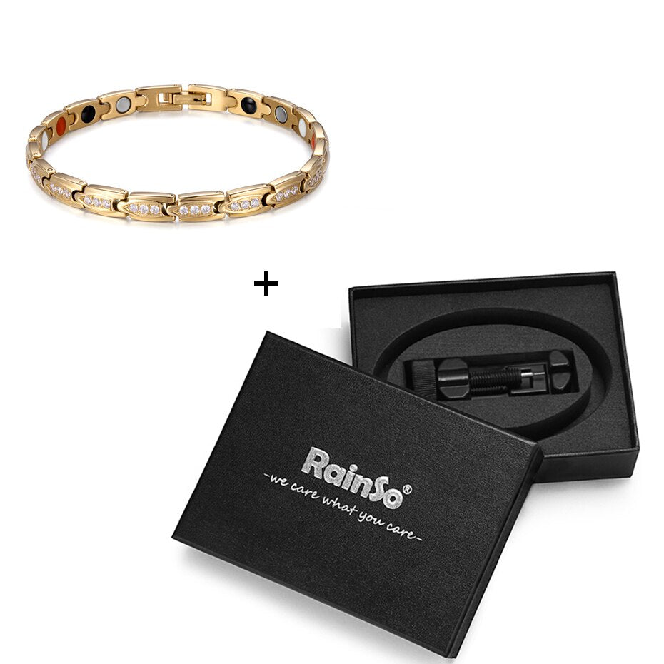 RainSo Stainless Steel Fashion Gold Magnetic Women Bracelets Health Elements Bio Energy Therapy Jewelry Friendship Gift 2020