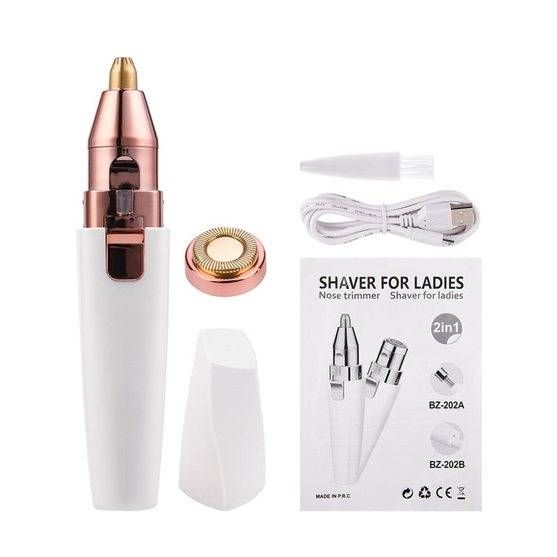 2 In 1 Electric eyebrow trimmer USB Rechargeable hair remover women shaver  LED light lady Epilator Razor face Makeup Tool