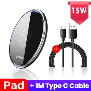 Essager 15W Qi Wireless Charger For iPhone 11 Pro Xs Max X Xr 8 Induction Fast Wireless Charging Pad For Samsung S20 Xiaomi mi 9