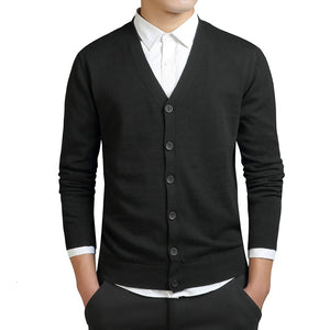 Grey Cardigans Men Cotton Sweater Long Sleeve Mens V-Neck Sweaters Loose Solid Button Tops Fit Knitting Casual Style Clothing