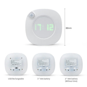 Horloge murale à capteur intelligent avec lumières LED | Horloge de nuit USB/AAA, 2 couleurs, pour la cuisine, les toilettes et la chambre à coucher