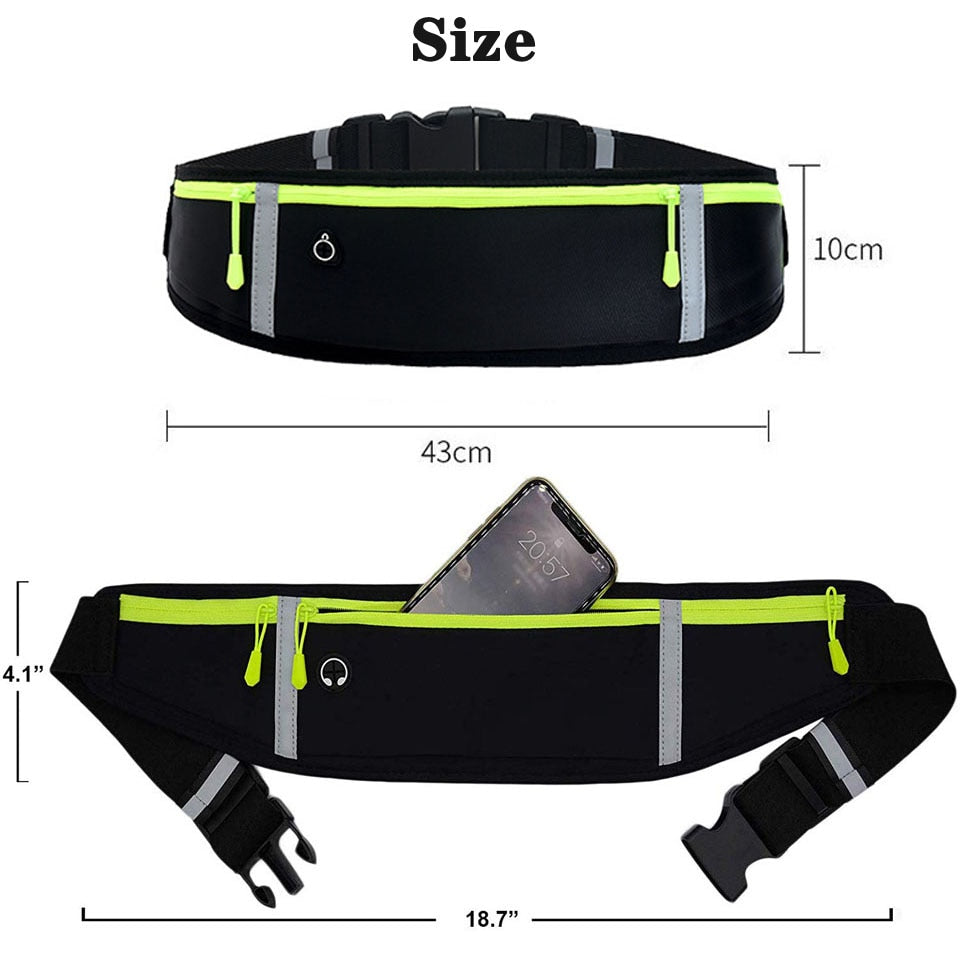 Reflective Unisex Running Belt Bag Sport Waist Band Bag Pack Travel Jogging Waist Pack Gym Fitness Bag for 6.5 Inch Phone Holder