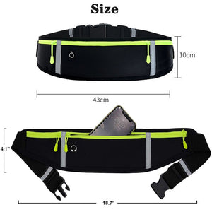Reflective Unisex Running Belt Bag Sport Waist Band Bag Pack Travel Jogging Waist Pack Gym Fitness Bag for 6.5 Inch Phone Holder