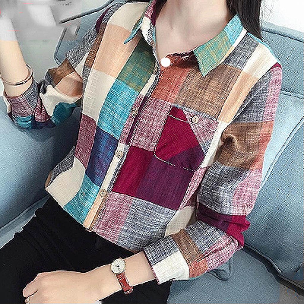 Korean Style Women Tops And Bloues Casual Long Sleeve Plaid Turn-down Collar Casual Tops Button Shirts Blusas Рубашка Клетчатая