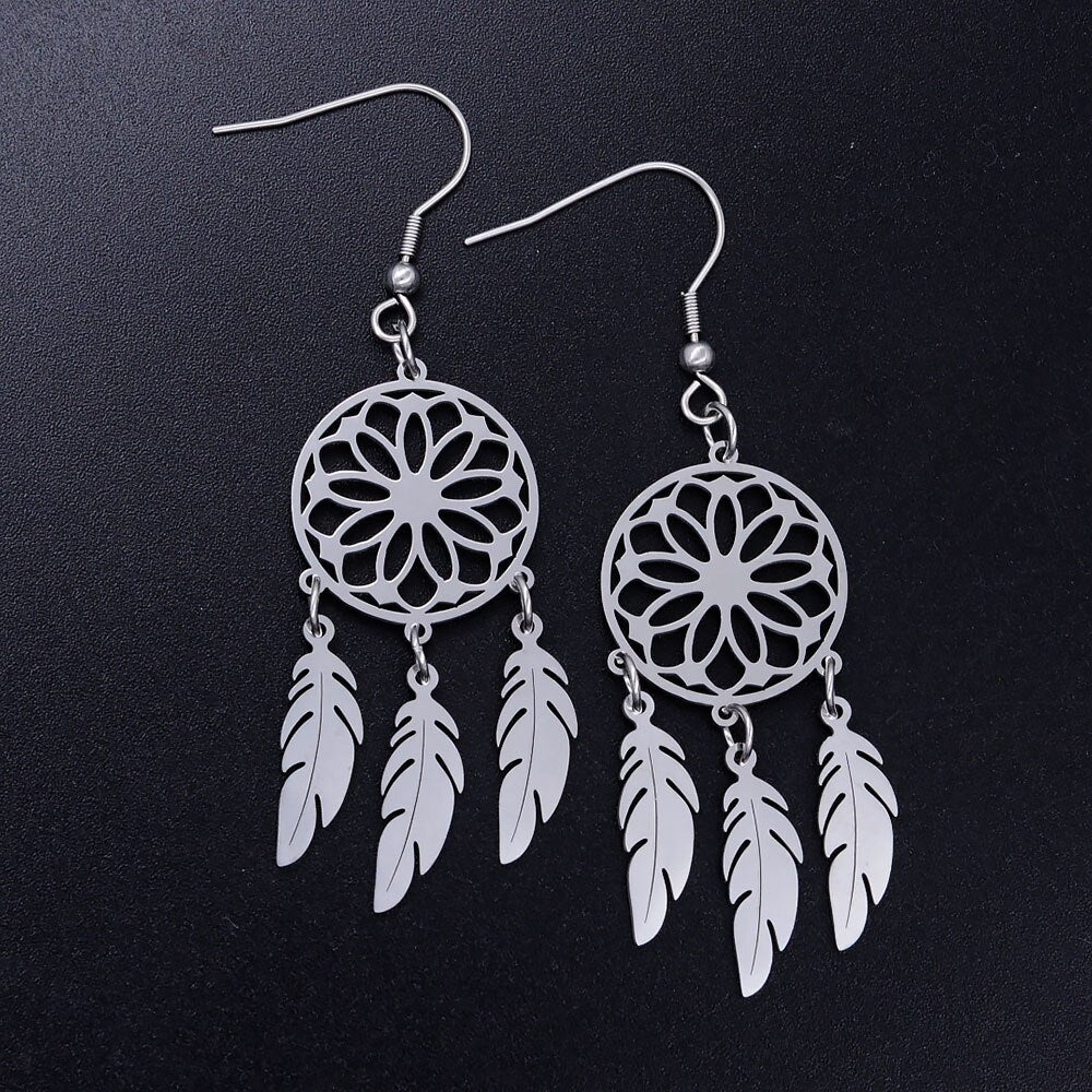 Vni and Mia 100% Stainless Steel Boho Lotus Dream Catcher Earring For Women Wholesale Fashion Bohemia Jewelry Dropshipping
