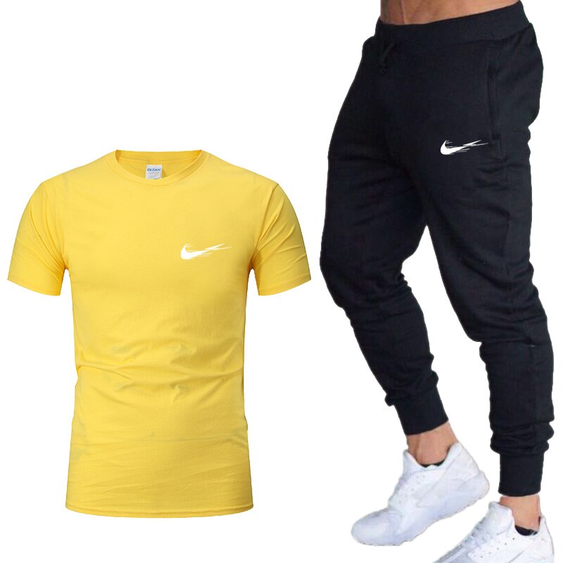 Tracksuit men Training Pants Men Sweatpants+running t-shirts men sets jogging Sportswear men Pants Gym Fitness 2 Piece Set