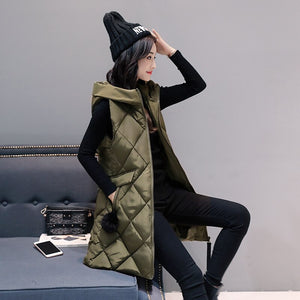 Autumn Winter Vest Women Waistcoat 2019 New Fashion Female Sleeveless Jacket Hooded Warm Long Vest cotton feminino Plus Size