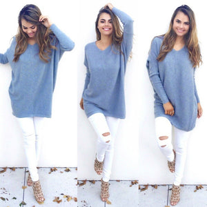 V-Neck Long-Sleeved Women'S Sweater Knitted Long Top Sweaters