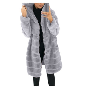 Winter Casual Solid Teddy Coat Women Long Sleeve Fleece Long Jacket Hooded Lamb Fur Coat Outerwear Fourrure #T2G