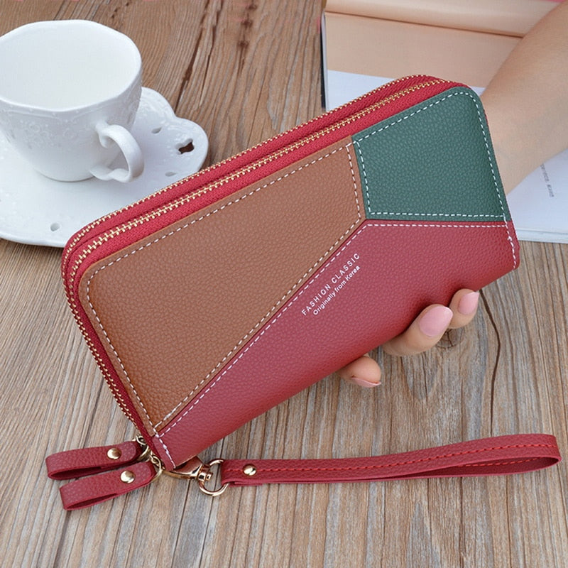 Leather Wallets Women Long Zipper