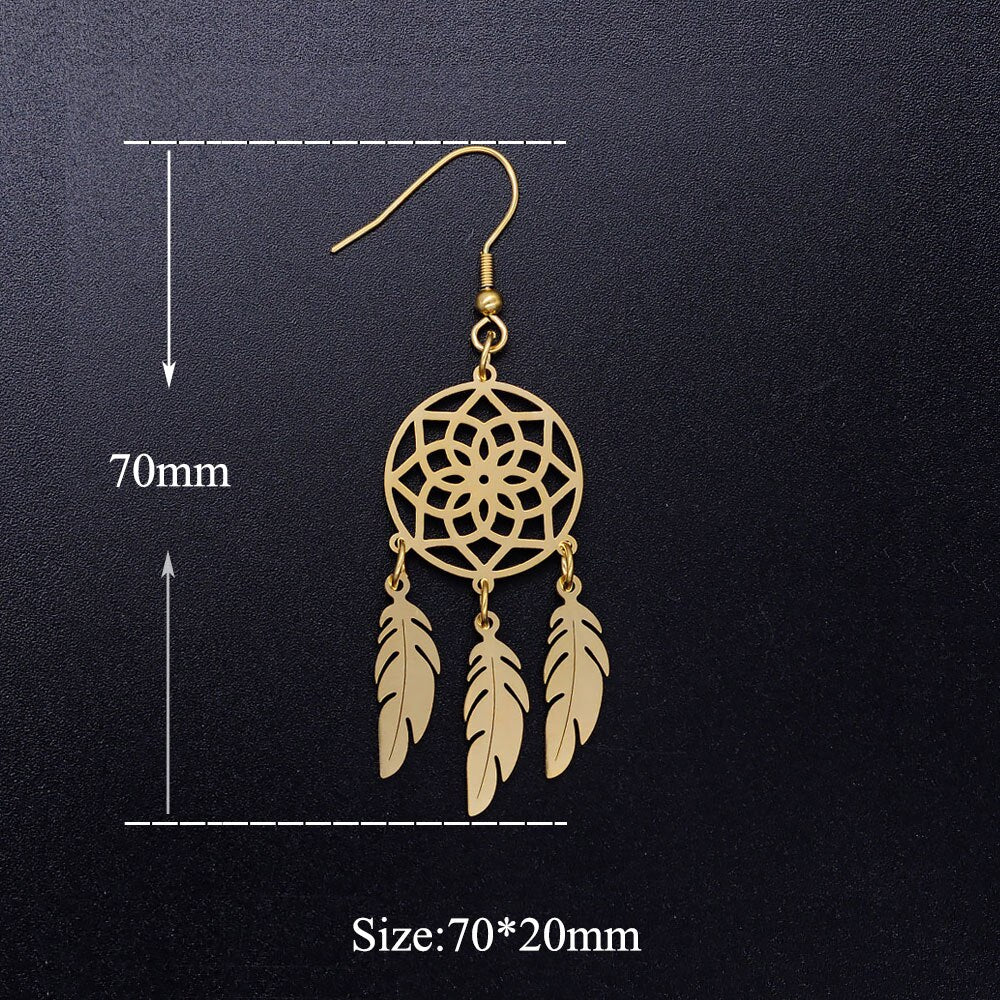 Vni and Mia 100% Stainless Steel Boho Lotus Dream Catcher Earring For Women Wholesale Fashion Bohemia Jewelry Dropshipping