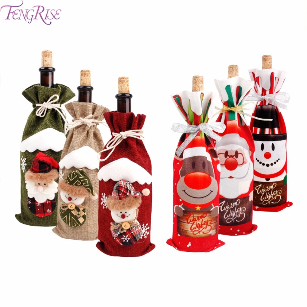 Christmas Wine Bottle Cover Merry Christmas Decor For Home 2020 Natal Noel Christmas Table Decor Xmas Gift Happy New Year 2021