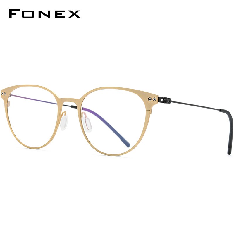 FONEX Pure Titanium Glasses Frame Women Vintage Round Myopia Optical Prescription Eyeglass Frame Men 2020 Screwless Eyewear 8533