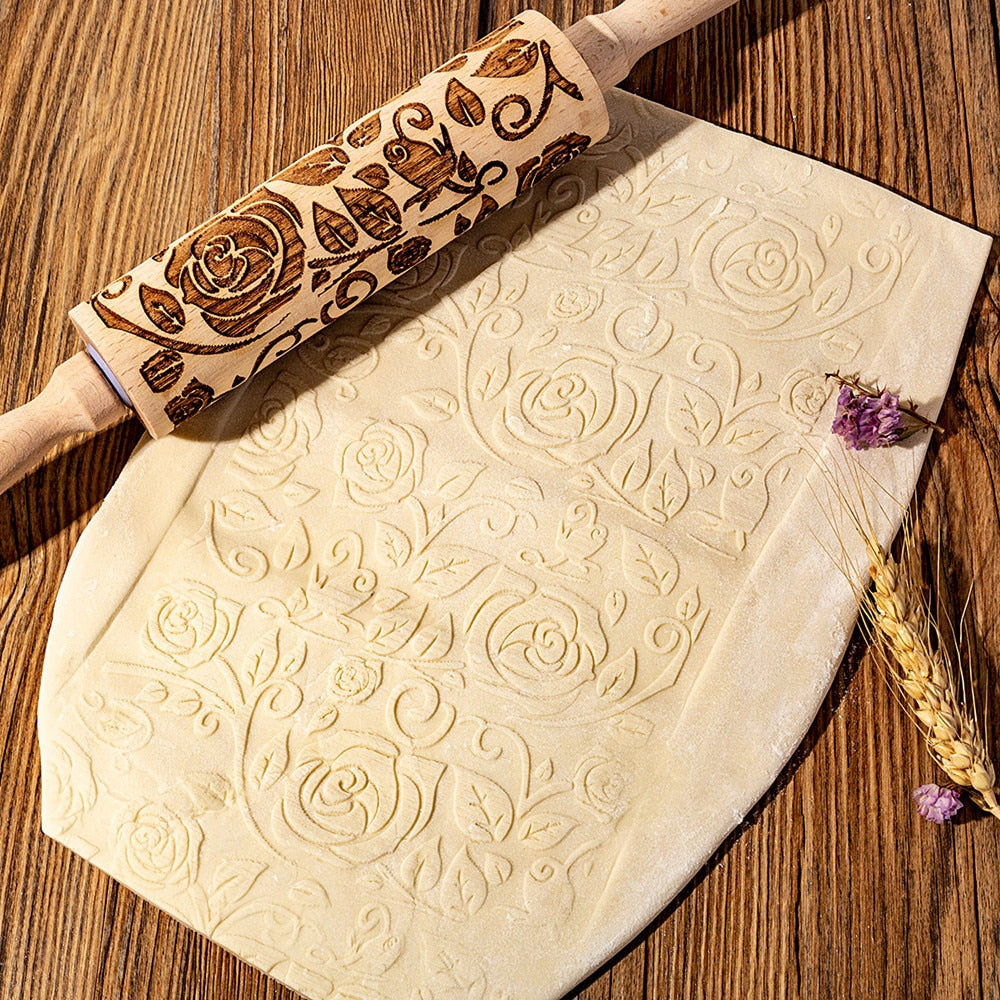 New Leaf Christmas Deer Wooden Rolling Pin Embossing Baking Cookies Noodle Biscuit Fondant Cake Dough Patterned Roller Snowflake