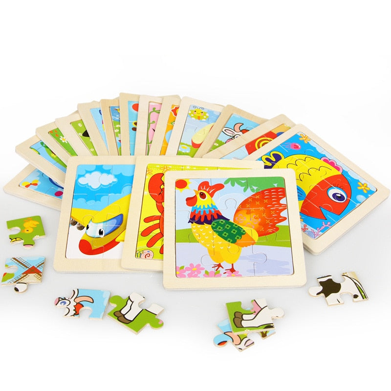 Intelligence Kids Toy Wooden 3D Puzzle Jigsaw Tangram for Children Baby Cartoon Animal/Traffic Puzzles Educational Learning Toys