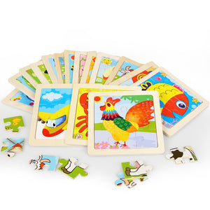 Intelligence Kids Toy Wooden 3D Puzzle Jigsaw Tangram for Children Baby Cartoon Animal/Traffic Puzzles Educational Learning Toys