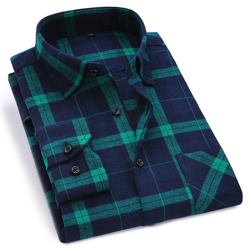Men Flannel Plaid Shirt 100% Cotton 2020 Spring Autumn Casual Long Sleeve Shirt Soft Comfort Slim Fit Styles Brand Man Plus Size