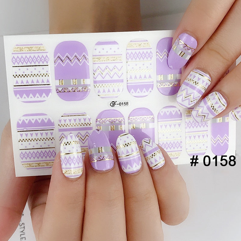 Fashion 31 Designs 3D Full Cover Nail Sticker Waterproof Self-adhesive Nail Art Manicure DIY Decoration Glitter Nail Wraps 2019