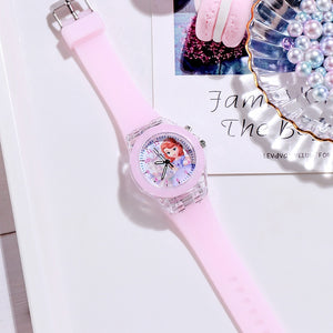 Disney Frozen 2 Princess Pattern Children toy Luminous watch Crystal Cartoon Leather Quartz Wristwatch for Girls Kids Toy Gift