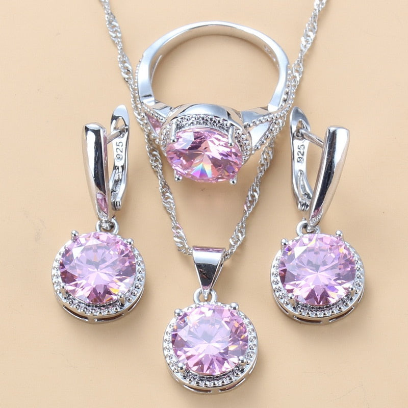 2020 New 925 Silver Wedding Jewelry Sets Black Zircon Dangle Earrings and Necklace Ring 3 piece Set women Trendy Costume