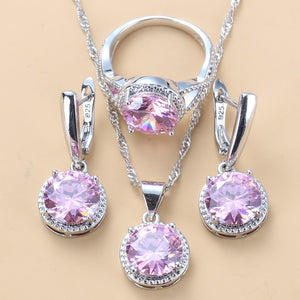2020 New 925 Silver Wedding Jewelry Sets Black Zircon Dangle Earrings and Necklace Ring 3 piece Set women Trendy Costume