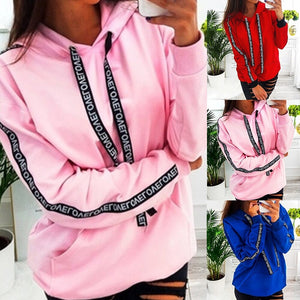Solide automne vêtements cordon lettre imprimer Streetwear vestes à capuche femmes sweat sweat sweat à capuche pull Sudadera Mujer