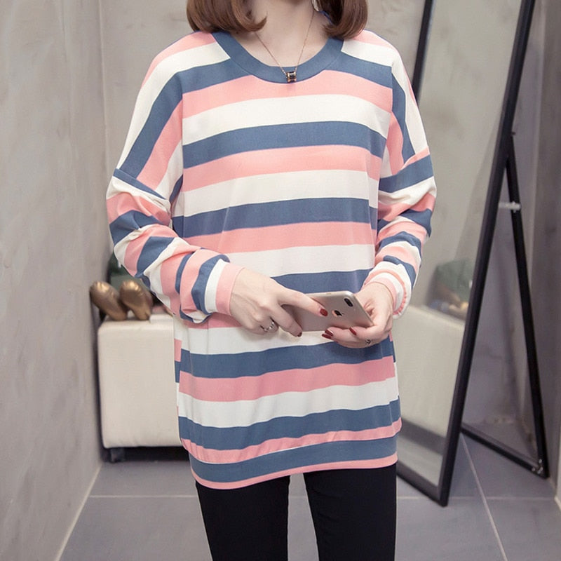Plus Size Stripe Pullover Sweatshirts Women 2020 Autumn Winter Trendy Long Sleeve Ladies Oversize Loose Female O-neck Streetwear
