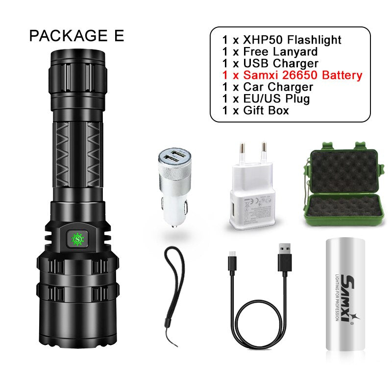 Powerful Flashlight High Power Rechargeable LED Lamp Self Defense Shocker Lantern Bike Light Tactical Torch By 18650 Battery
