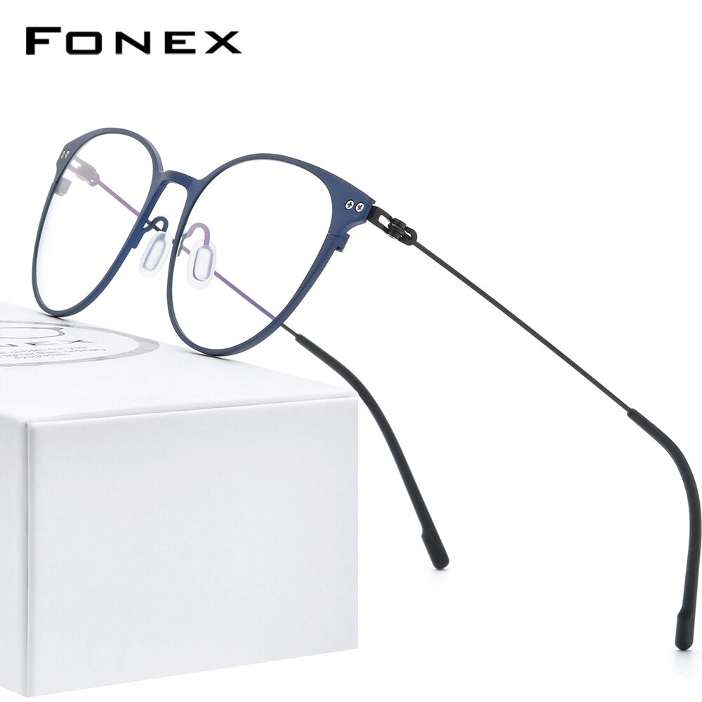 FONEX Pure Titanium Glasses Frame Women Vintage Round Myopia Optical Prescription Eyeglass Frame Men 2020 Screwless Eyewear 8533