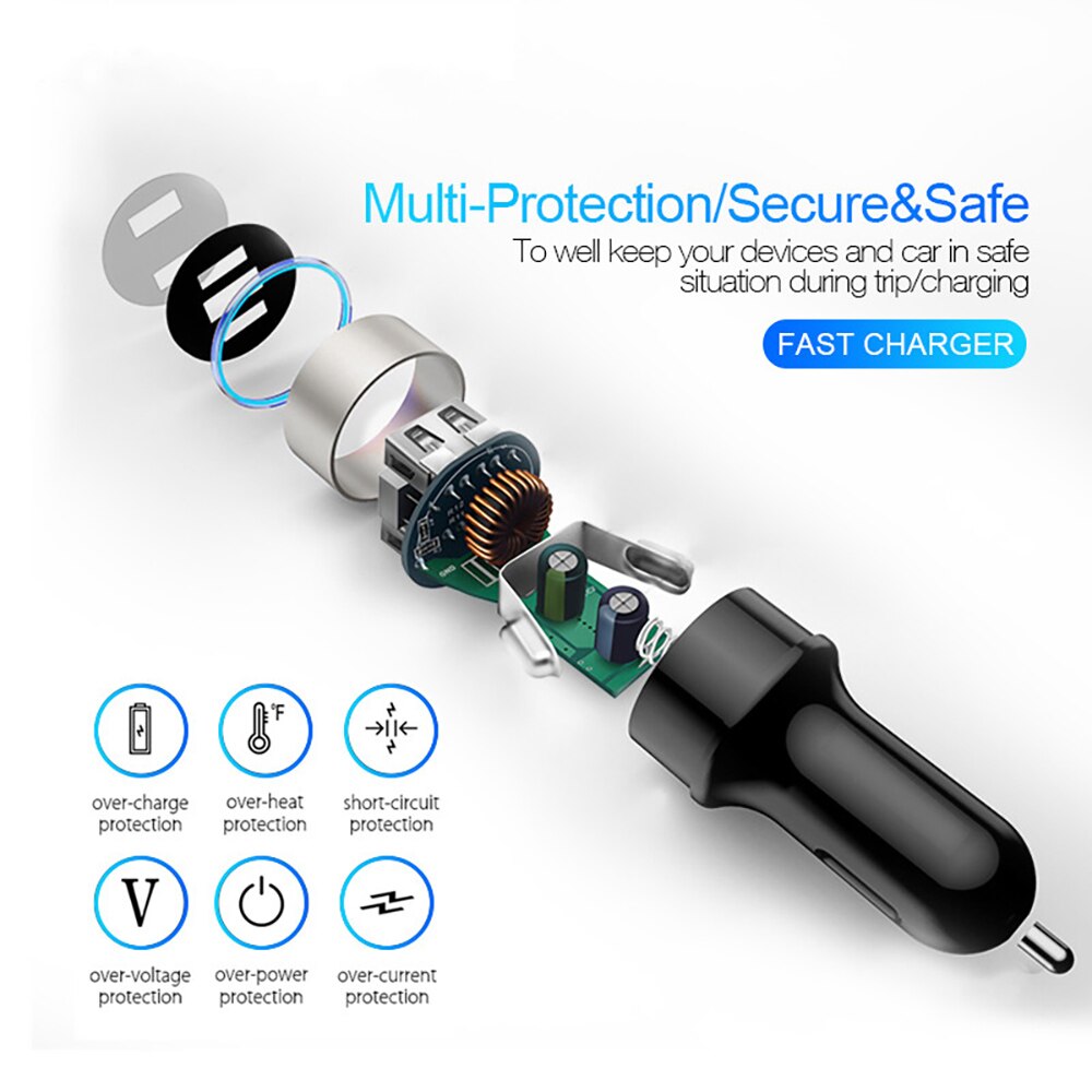 Mini chargeur de voiture USB pour iPhone XR 11 chargeurs de téléphone de voiture rapide charge rapide avec affichage LED 3.1A double chargeur de téléphone USB dans la voiture