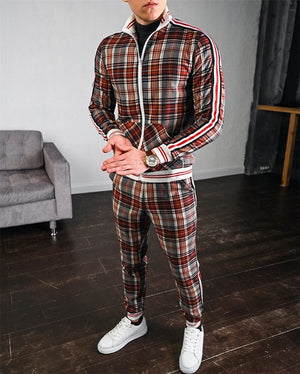 men's tracksuit spring autumn fashion Plaid tracksuit casual two piece set men's sports suit men's clothing men sets