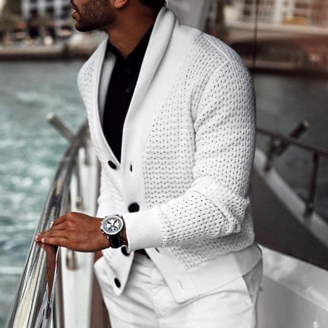 New Hot Sell Middle-Long Mens White Sweater Cardigan Trench Male Autumn Warm jacket Coat Sweater Winter