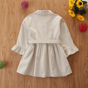 FOCUSNORM 2-7Y Infantile Bébé fille de Couleur Pleine Tranchée Manteau Mode Britannique Style Simple boutonnage Revers Bandage à manches longues Manteau
