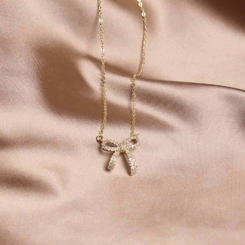 Jewelry exquisite sweet copper inlaid zircon bow
