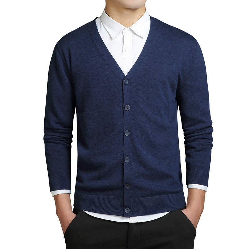 Grey Cardigans Men Cotton Sweater Long Sleeve Mens V-Neck Sweaters Loose Solid Button Tops Fit Knitting Casual Style Clothing