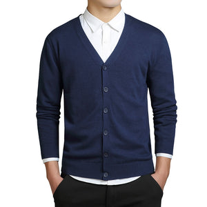 Grey Cardigans Men Cotton Sweater Long Sleeve Mens V-Neck Sweaters Loose Solid Button Tops Fit Knitting Casual Style Clothing