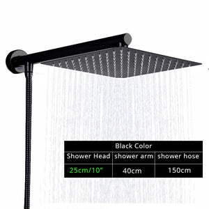 Rozin Black Ultrathin Rainfall Shower Head Wall Mounted Shower Arm Bracket Bar 150cm Shower Hose Bathroom Faucet Set