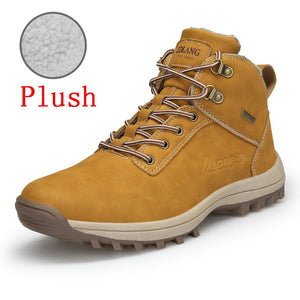 Outdoor Fashion Leather Men Boots Comfortable Men Shoes Waterproof Ankle Boots Short Plush Winter Warm Work Shoes Big Size 39~48