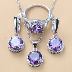 2020 New 925 Silver Wedding Jewelry Sets Black Zircon Dangle Earrings and Necklace Ring 3 piece Set women Trendy Costume
