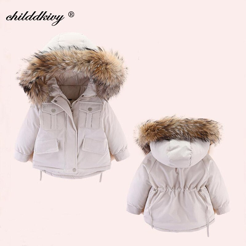 2 pièces ensemble bébé fille hiver doudoune et combinaison pour enfants épaissir chaud fourrure col veste pour filles infantile snowsuit 0-4Year