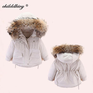 2 pièces ensemble bébé fille hiver doudoune et combinaison pour enfants épaissir chaud fourrure col veste pour filles infantile snowsuit 0-4Year