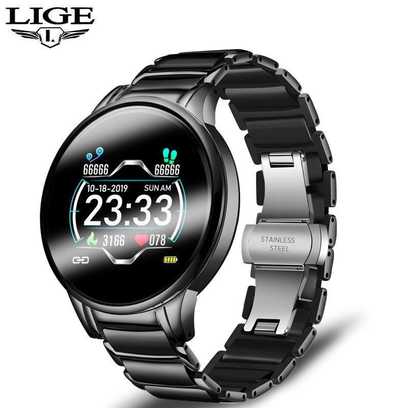 LIGE Luxury Smart Watch Women Waterproof Sports Fitness Tracker For Android ios Reloj inteligente Ceramic Strap smart watch Men