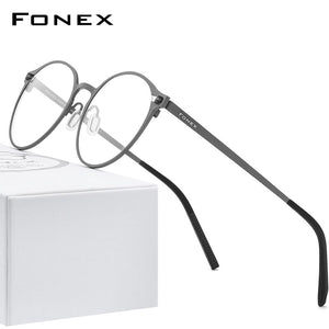 FONEX Pure Titanium Glasses Frame Women Retro Round Prescription Eyeglasses 2020 New Men Antiskid Optical Screwless Eyewear 8530