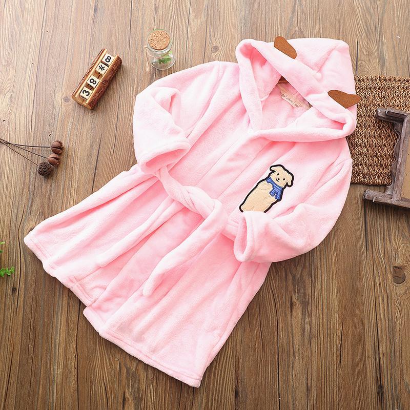 Flannel Thick Lovely Baby Girls Cartoon Hooded Bathrobe Child Toddler Bathing Towel Robe Cute Winter Baby Clothing Sleepwear