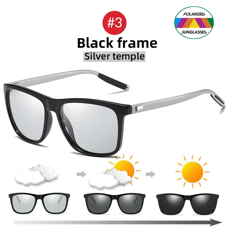 VIVIBEE-lunettes de soleil polarisées | Cadre photochromique, carré classique, caméléon Glaases de Transition, lunettes de soleil à changement de couleur pour hommes