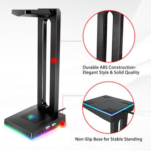 Havit TH630 RGB Headphones Stand with 3.5mm AUX and 2 USB Ports, Headphone Holder for Gamers Gaming PC Accessories Desk