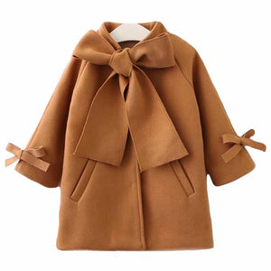 Manteau mignon pour bébés filles | Manteau en laine à simple boutonnage et nœud papillon pour enfants en bas âge, vêtements chauds et d'hiver, combinaison de neige 2-8 T