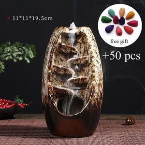 Incense Holder Ceramic Backflow Waterfall Smoke Incense Burner Censer Holder Mother's Gift Home Decor Retro Style Zen Decor