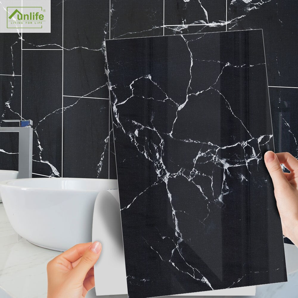 Funlife[R] NOUVELLE MAISON[TM] 30x60cm Black and White Marble Waterproof PVC Tile Sticker For Kitchen Bathroom Floor Sticker