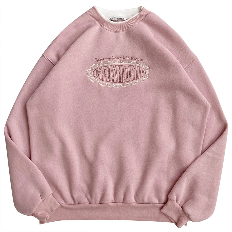 Mooirue Spring Women Pink Sweatshirt Letter Embroidery Thickening 2 In 1 Pullovers Tops
